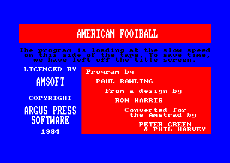 screenshot of the Amstrad CPC game American football