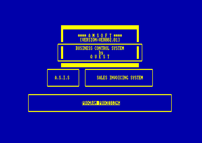 screenshot of the Amstrad CPC game Amsoft Business Control System