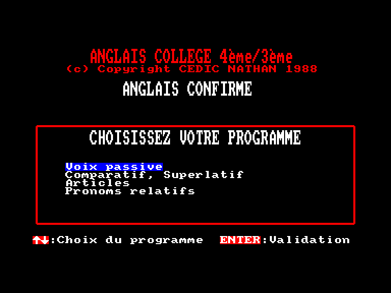 screenshot du jeu Amstrad CPC Anglais Colleges 4eme - 3eme