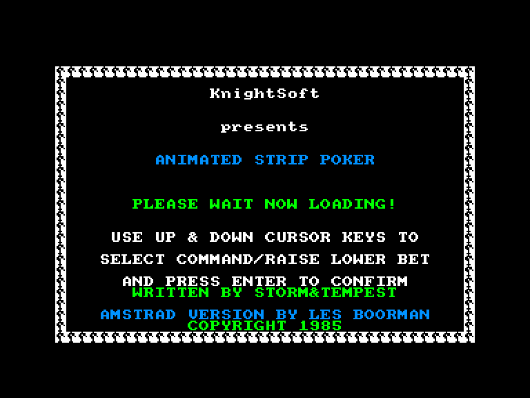 screenshot of the Amstrad CPC game Animated Strip Poker