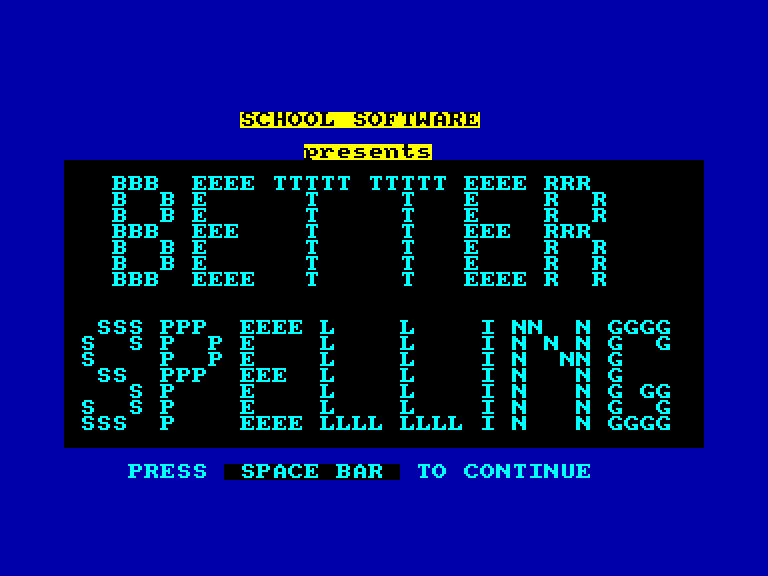 screenshot of the Amstrad CPC game Better Spelling