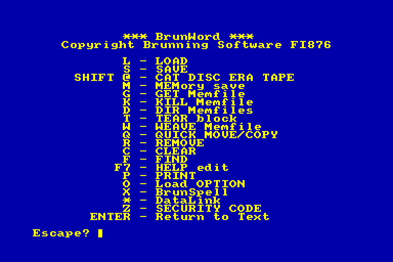 screenshot of the Amstrad CPC game Brunword 6128
