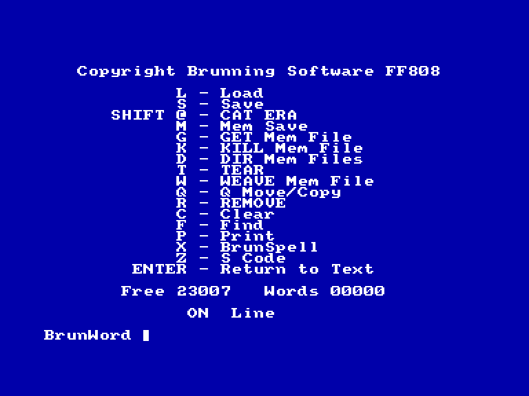 screenshot of the Amstrad CPC game Brunword 6128