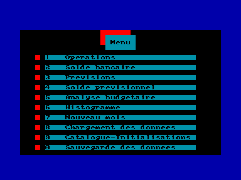 screenshot of the Amstrad CPC game Gestion familiale