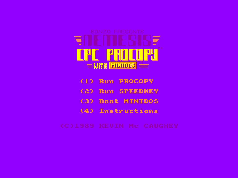 screenshot of the Amstrad CPC game CPC Procopy With MiniDos