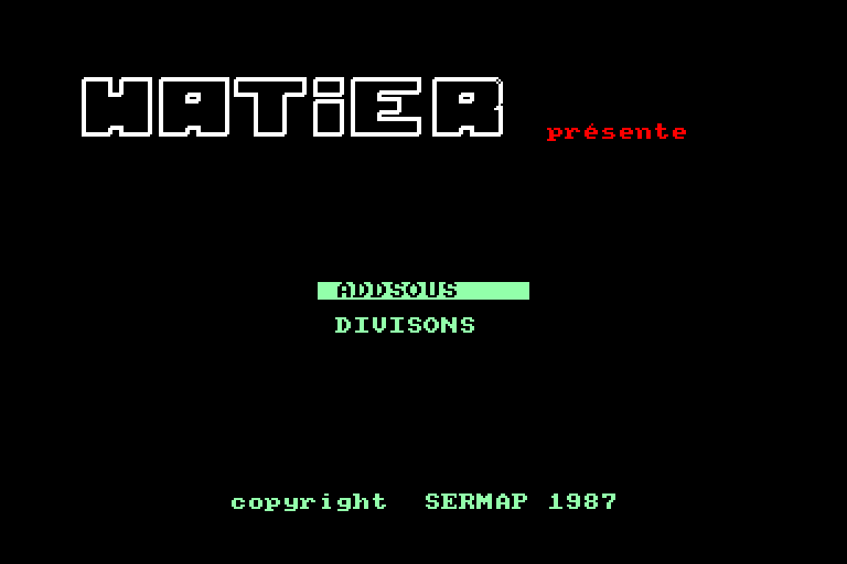 screenshot of the Amstrad CPC game Calcul