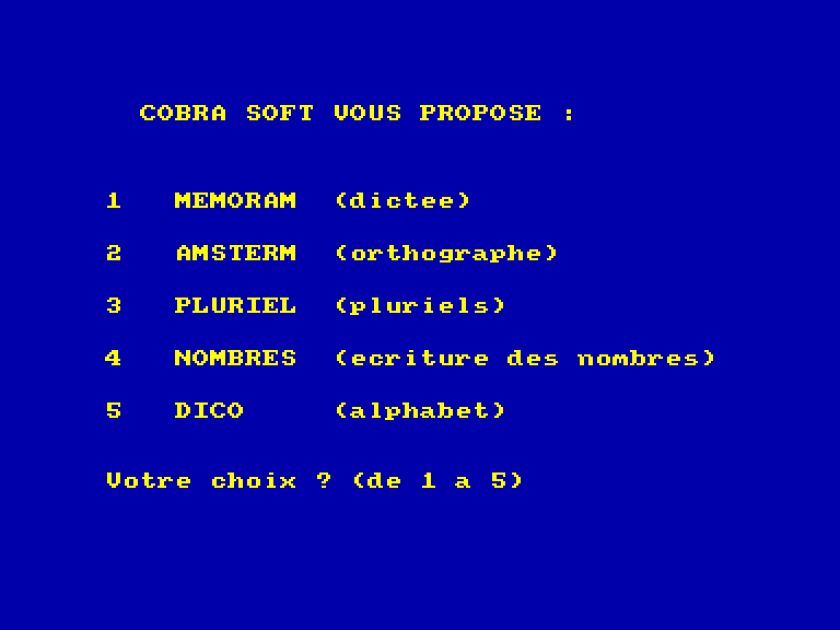 screenshot of the Amstrad CPC game Disquette Educative 1