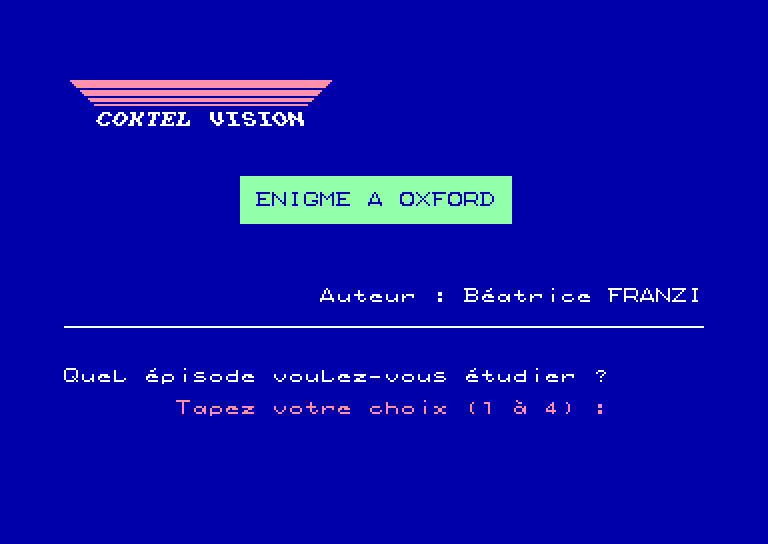 screenshot of the Amstrad CPC game Enigme a oxford