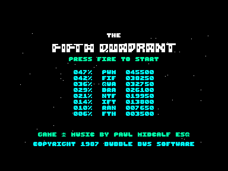 screenshot of the Amstrad CPC game Fifth quadrant (the)