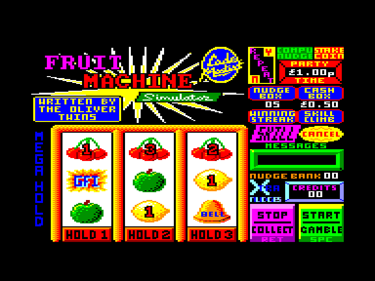 screenshot of the Amstrad CPC game Fruit Machine Simulator