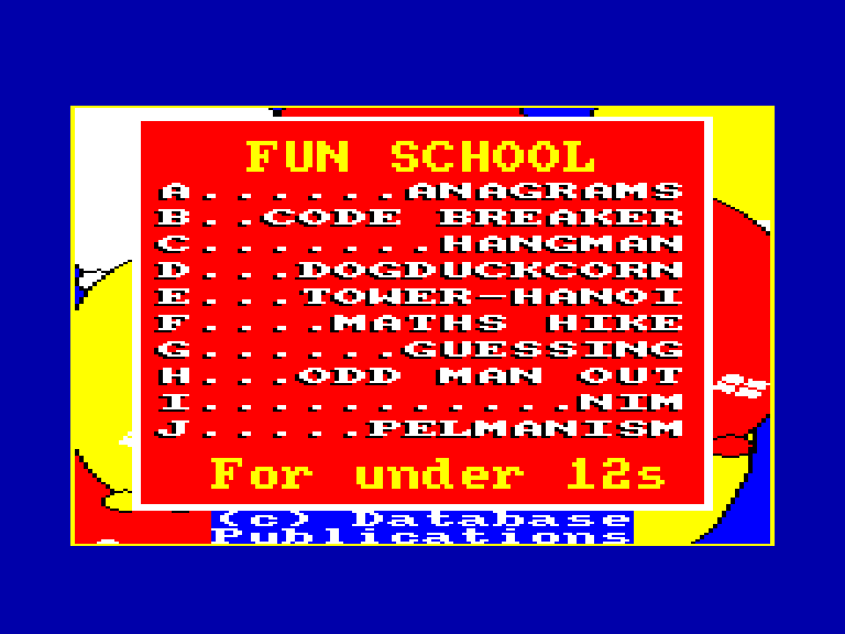 screenshot of the Amstrad CPC game Fun School - For Under 12s