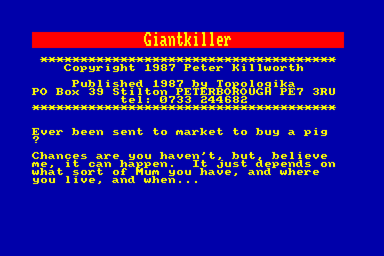 screenshot of the Amstrad CPC game Giant Killer