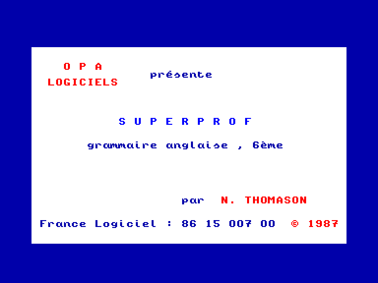 screenshot of the Amstrad CPC game Grammaire Anglaise 6e