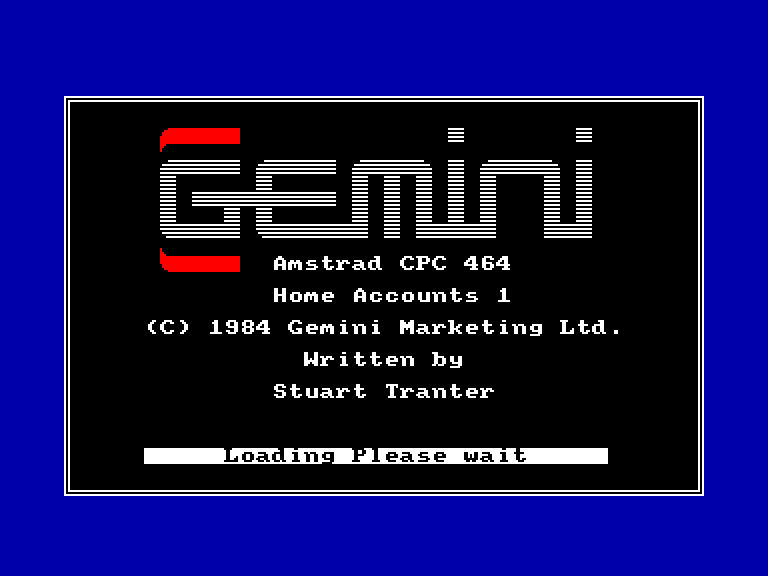 screenshot of the Amstrad CPC game Home Accounts Manager