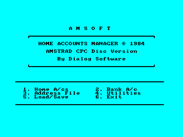screenshot of the Amstrad CPC game Home Accounts Manager