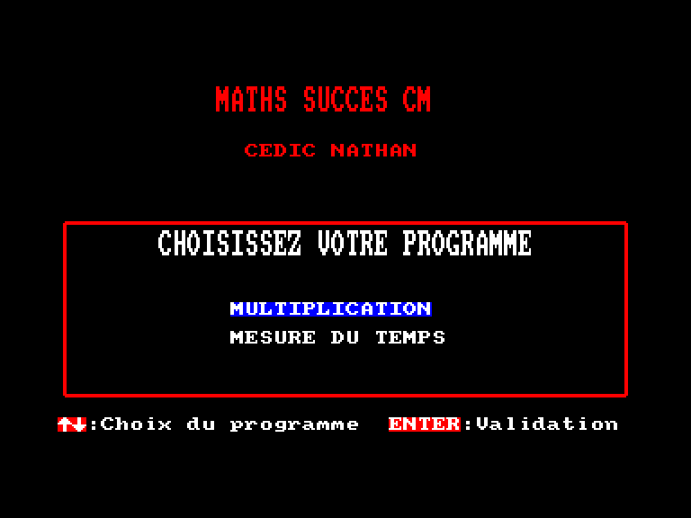 screenshot of the Amstrad CPC game Maths succes CM