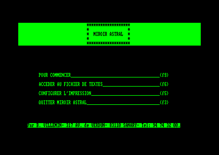 screenshot of the Amstrad CPC game Miroir astral
