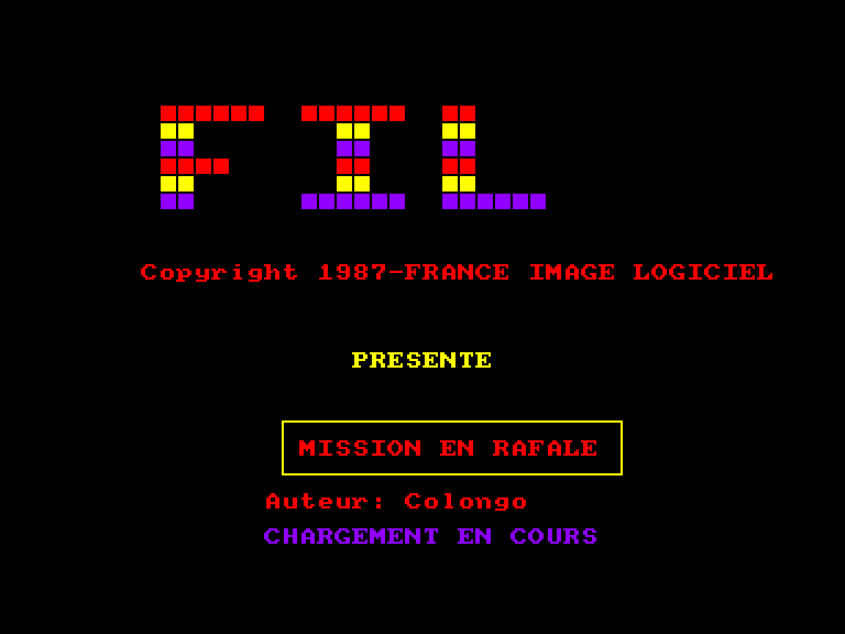 screenshot of the Amstrad CPC game Mission en rafale