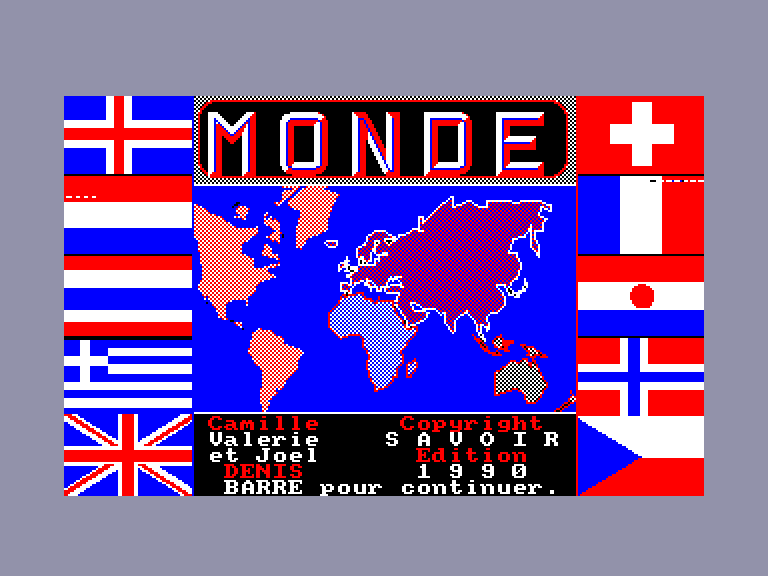 screenshot of the Amstrad CPC game G&eacute;ographe - Monde (le)