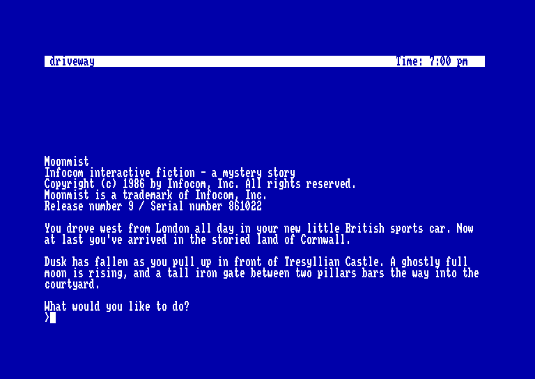 screenshot of the Amstrad CPC game Moonmist