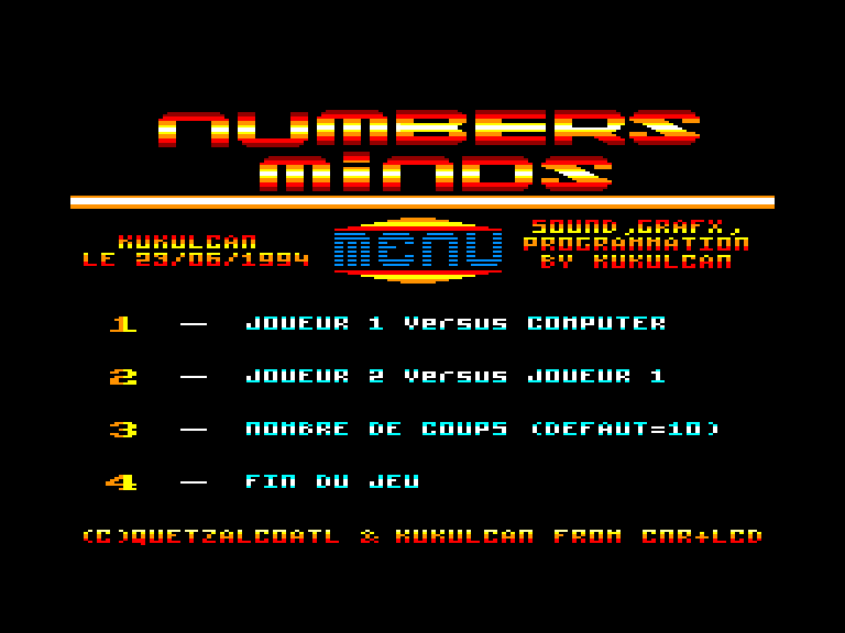 screenshot of the Amstrad CPC game Numbers Minds