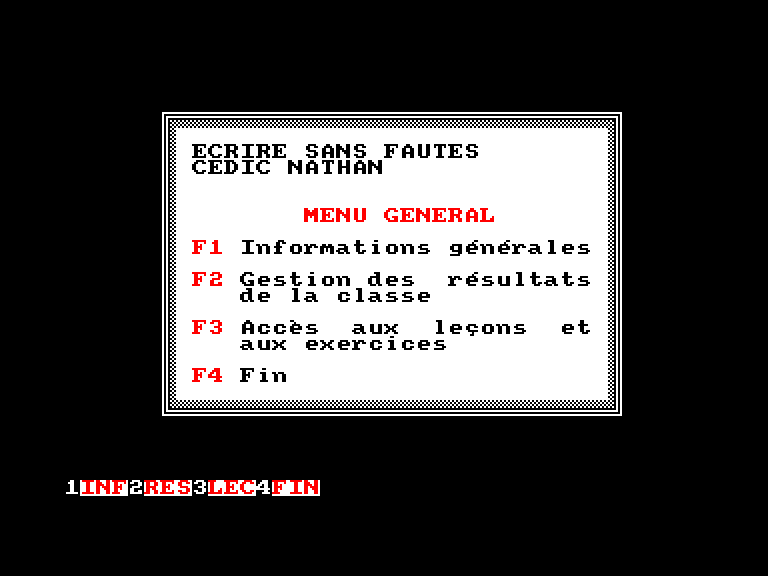 screenshot du jeu Amstrad CPC Orthographe Ecrire Sans Fautes Volume 1