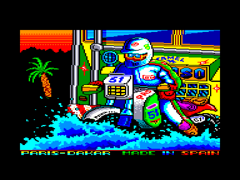 screenshot of the Amstrad CPC game Paris-Dakar
