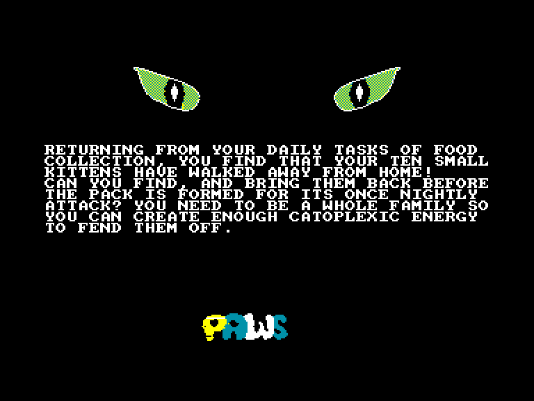 screenshot of the Amstrad CPC game Paws