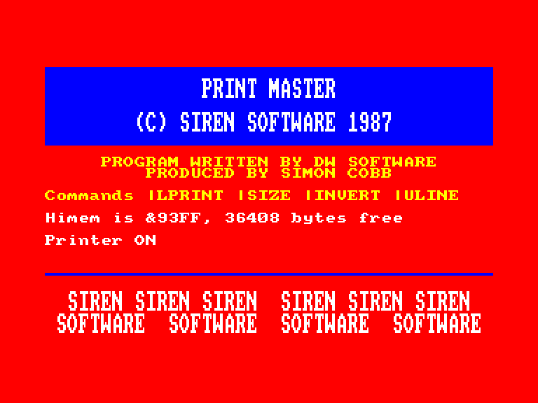 screenshot of the Amstrad CPC game Print Master