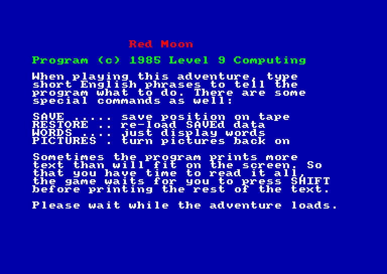screenshot of the Amstrad CPC game Red Moon