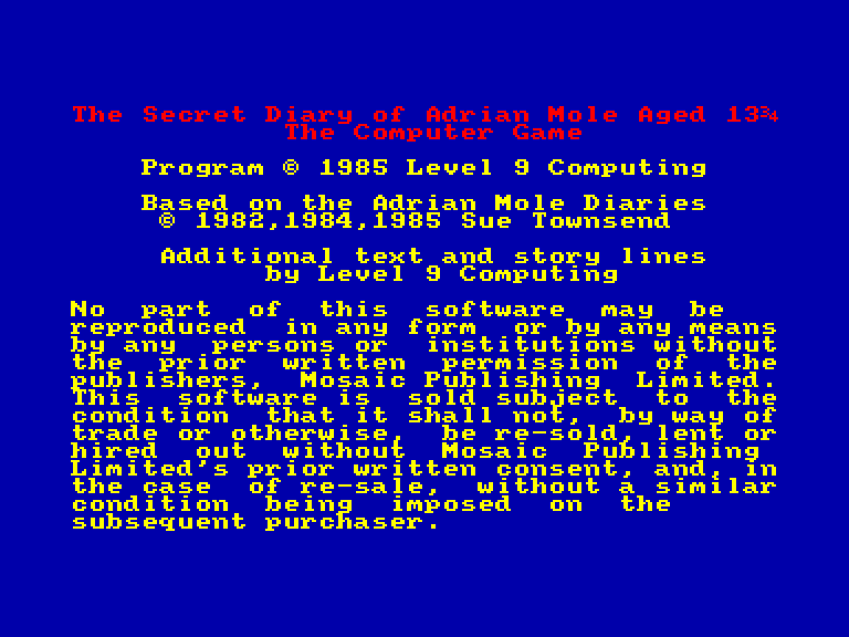 screenshot du jeu Amstrad CPC Secret Diary of Adrian Mole (the)