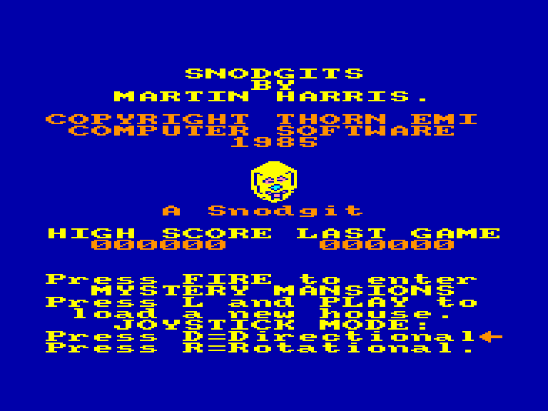 screenshot of the Amstrad CPC game Snodgits