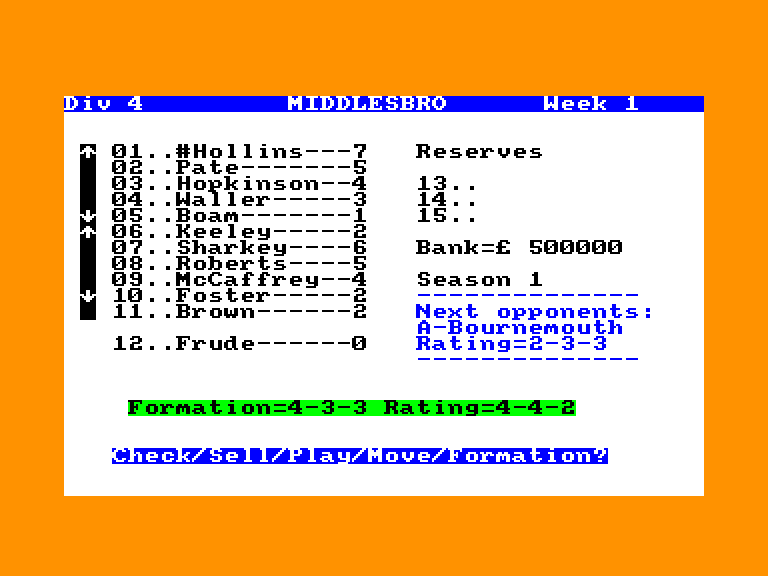 screenshot du jeu Amstrad CPC Soccer boss