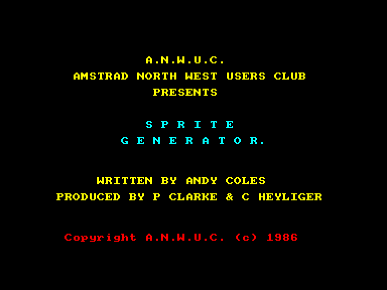 screenshot of the Amstrad CPC game Sprite Generator