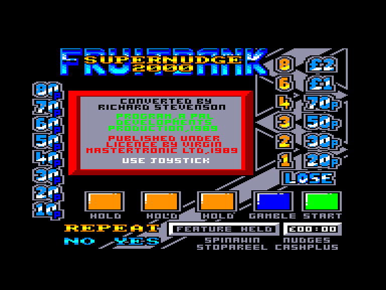 screenshot of the Amstrad CPC game Fruit Bank Supernudge 2000