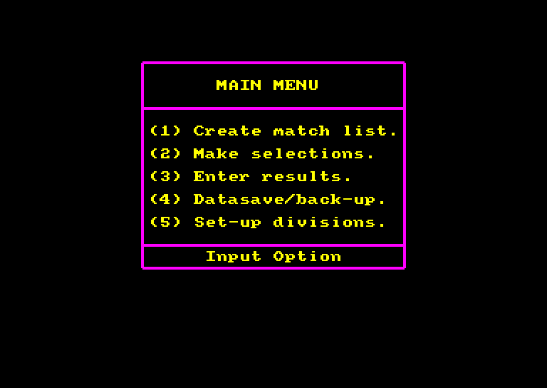 screenshot of the Amstrad CPC game System 8 - The Pools Predictor