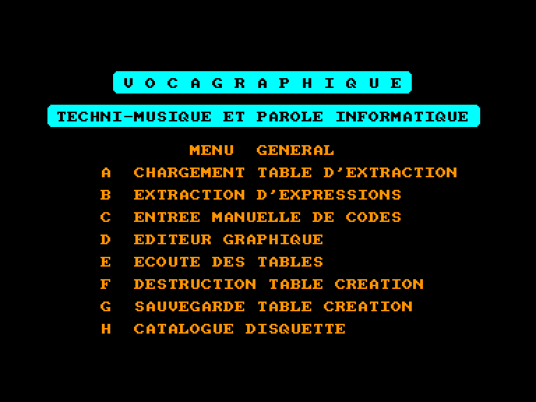 screenshot of the Amstrad CPC game Techni Musique - Synthetiseur Vocal