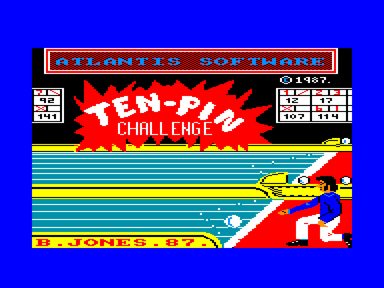 screenshot of the Amstrad CPC game Ten-Pin Challenge