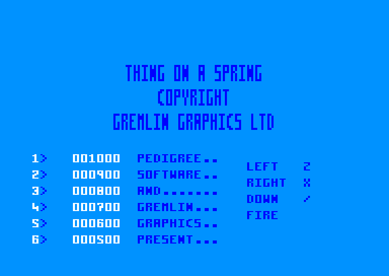 screenshot of the Amstrad CPC game Thing on a spring