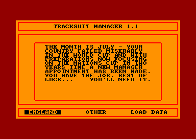 screenshot of the Amstrad CPC game Tracksuit Manager