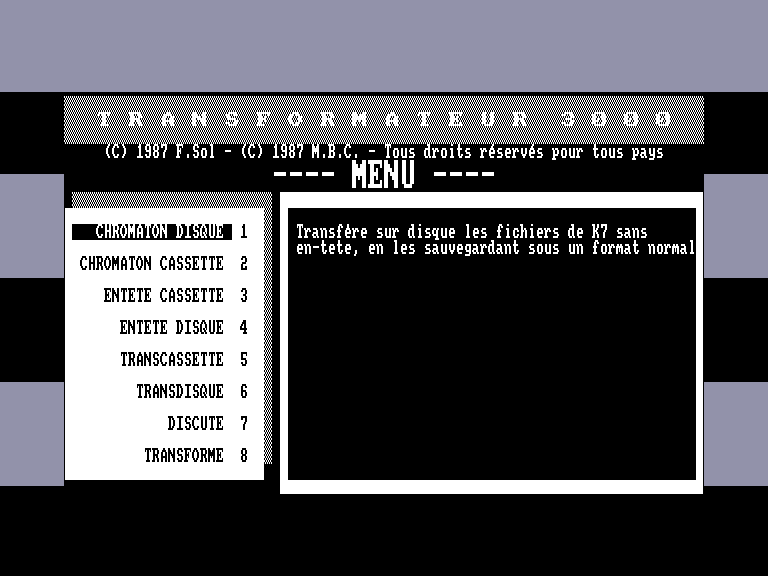 screenshot du jeu Amstrad CPC Transformateur 3000