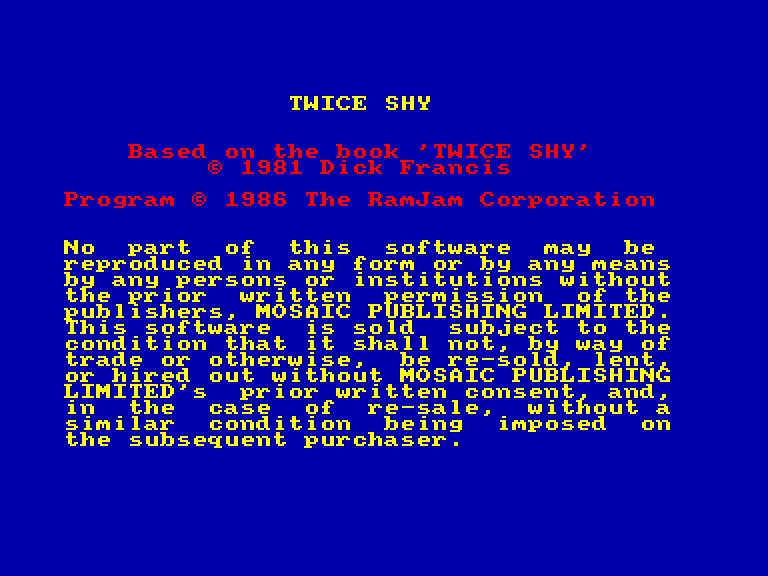 screenshot of the Amstrad CPC game Twice shy