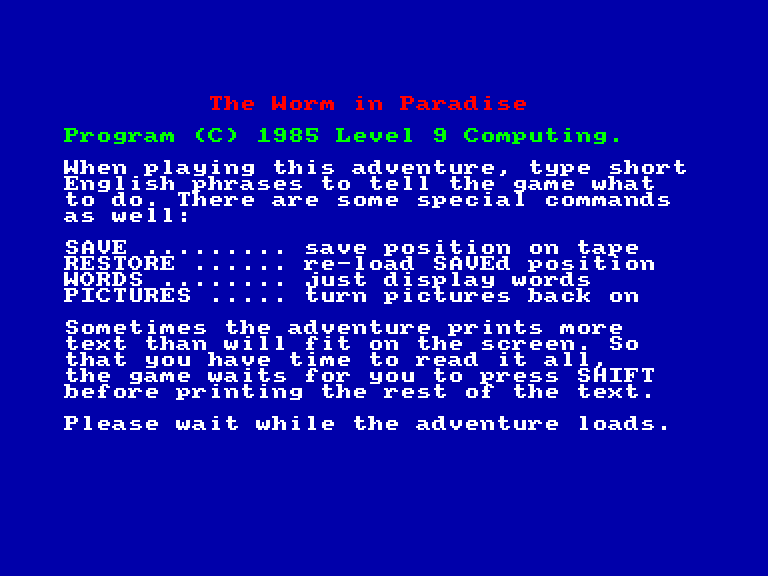 screenshot du jeu Amstrad CPC Worm in paradise (the)