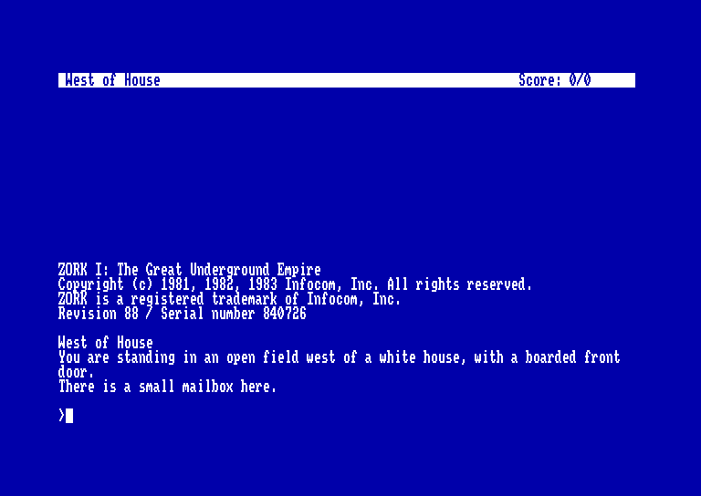 screenshot of the Amstrad CPC game Zork I: the great underground empire