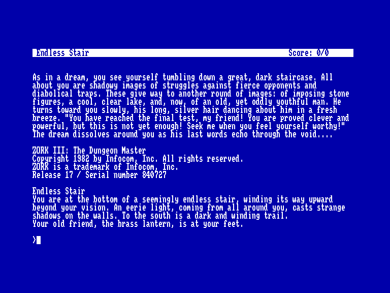 screenshot of the Amstrad CPC game Zork III: the dungeon master